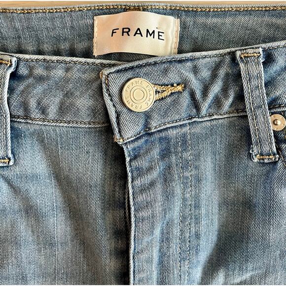 FRAME Flare Jeans Sz 30 Blue Mid Wash Raw Hem High Rise Bootcut Denim - Picture 3 of 5